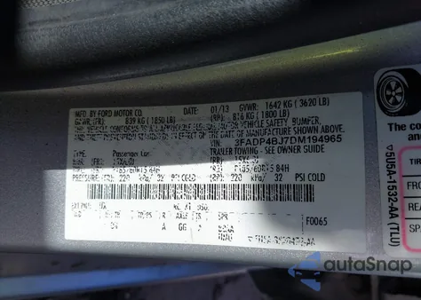 2013 Ford Fiesta Se z USA, uszkodzony, nr VIN 3FADP4BJ7DM194965